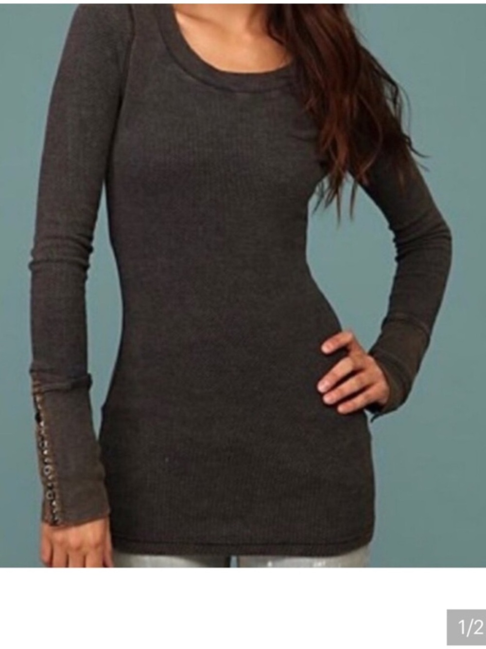 Free People Studded Cuff Thermal- Charcoal